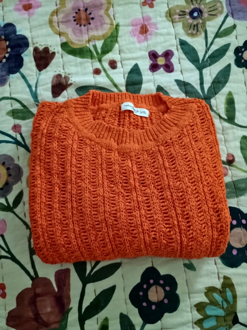 Natural Reflections Orange Cable Knit Crewneck Sweater